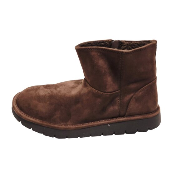 Cozy Brown Faux Suede Ankle Boots With Zipper Closure & Faux Fur Lining Size 10 - Picture 5 of 10